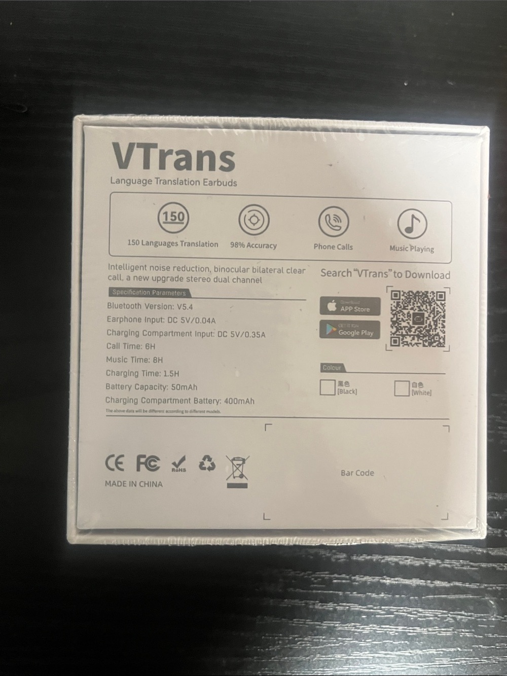 VTrans Language Translation Earbuds - White - Picture 2 of 6